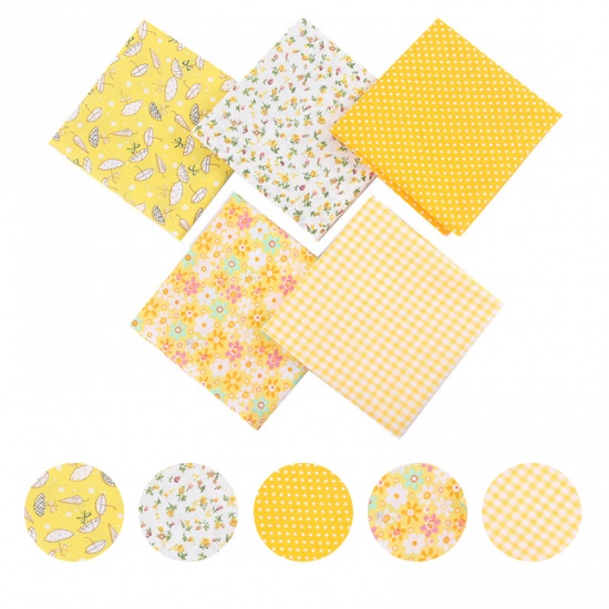 Picture of Yellow - DIY Mixed Printing Cloth Cotton Fabric Sewing Quilting Patchwork Crafts 50cm x 50cm（5 Pcs/Set）