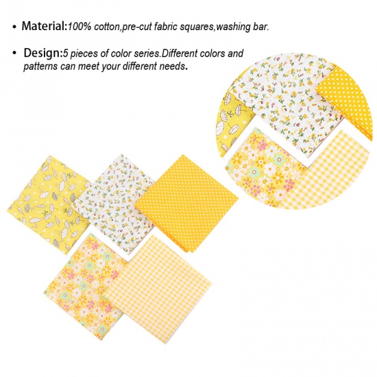 Picture of Yellow - DIY Mixed Printing Cloth Cotton Fabric Sewing Quilting Patchwork Crafts 50cm x 50cm（5 Pcs/Set）