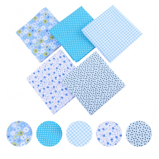 Picture of Blue - DIY Mixed Printing Cloth Cotton Fabric Sewing Quilting Patchwork Crafts 50cm x 50cm（5 Pcs/Set）