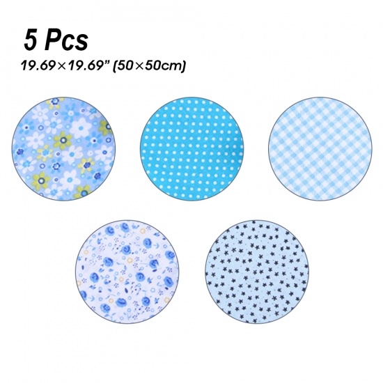Picture of Blue - DIY Mixed Printing Cloth Cotton Fabric Sewing Quilting Patchwork Crafts 50cm x 50cm（5 Pcs/Set）