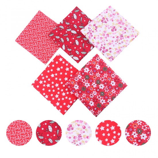 Picture of Red - DIY Mixed Printing Cloth Cotton Fabric Sewing Quilting Patchwork Crafts 50cm x 50cm（5 Pcs/Set）