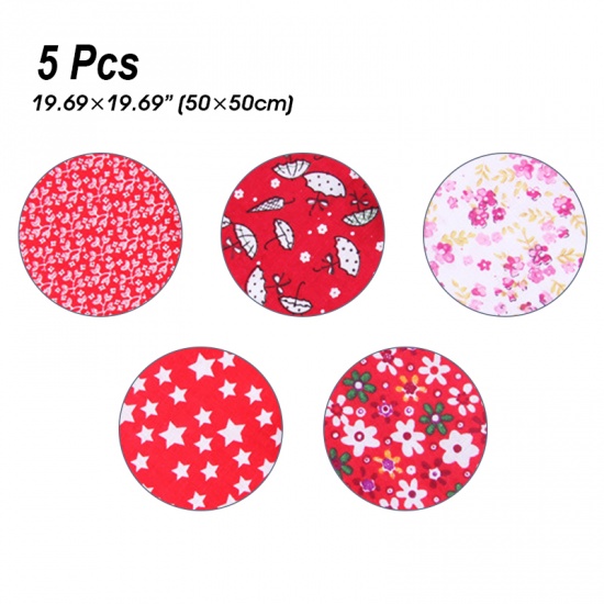 Picture of Red - DIY Mixed Printing Cloth Cotton Fabric Sewing Quilting Patchwork Crafts 50cm x 50cm（5 Pcs/Set）