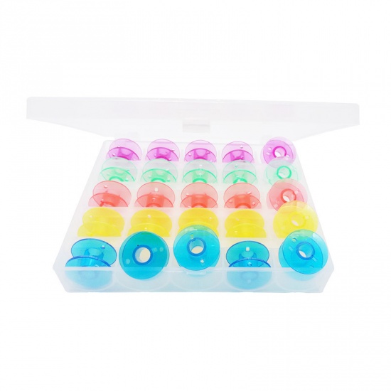 Picture of Mixed - Portable Plastic Sewing Machine Bobbins with Storage Case (25 Pcs/Box)