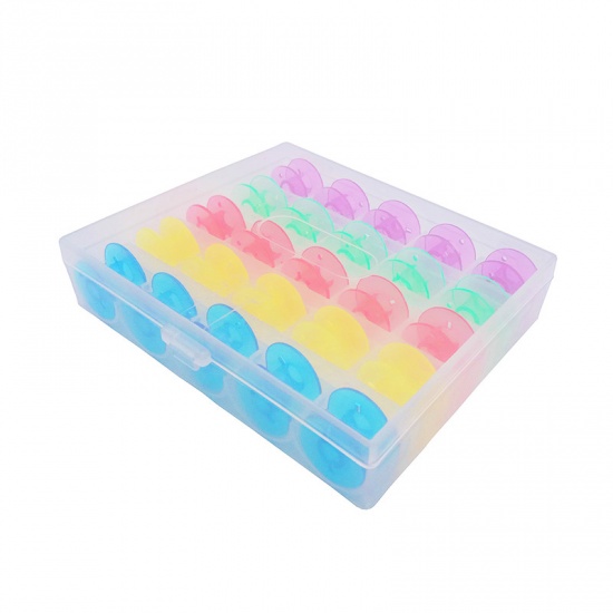 Picture of Mixed - Portable Plastic Sewing Machine Bobbins with Storage Case (25 Pcs/Box)