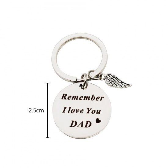 Immagine di Silver Tone - Stainless Steel Father's Day English Alphabet Words Lettering Engraved Pendant Birthday Gift Key