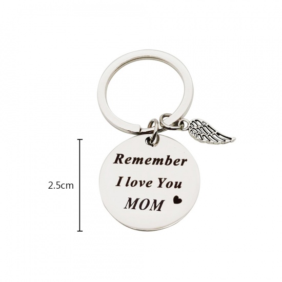 Immagine di Silver Tone - Stainless Steel Father's Day English Alphabet Words Lettering Engraved Pendant Birthday Gift Key