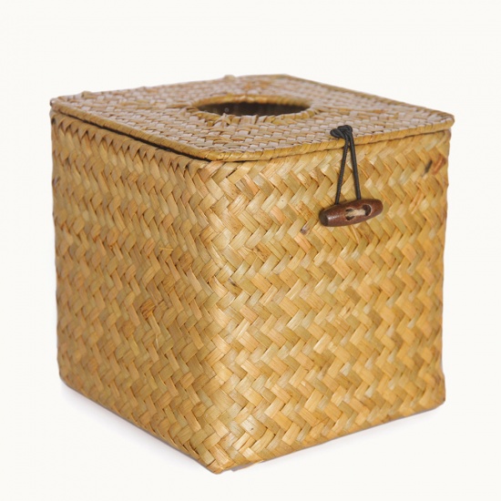 Immagine di Yellow - Square Tissue Box Cover Seagrass Paper Towel Napkin Dispenser Tissue Storage Box