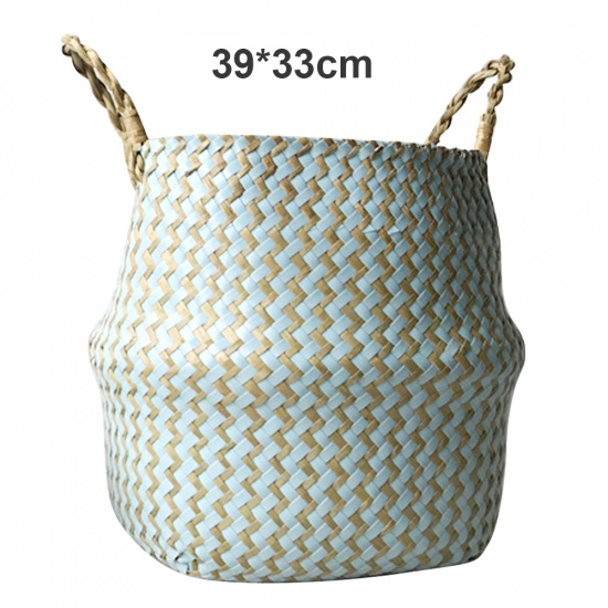 Picture of Light Blue - Seagrass Storage Baskets laundry Wicker Flower Toy Basket Organizer 39cm x 33cm