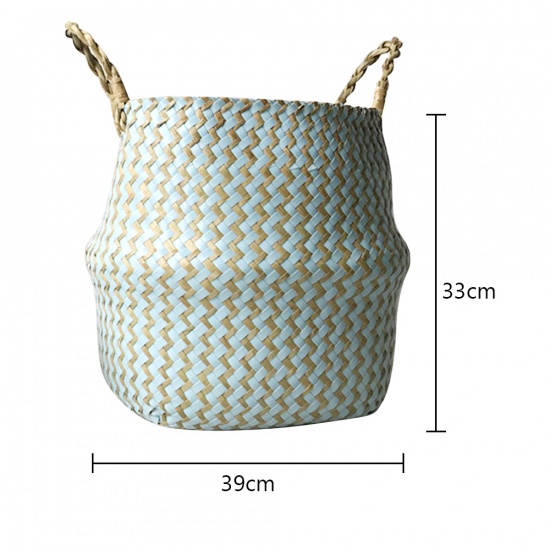 Immagine di Light Blue - Seagrass Storage Baskets laundry Wicker Flower Toy Basket Organizer 39cm x 33cm