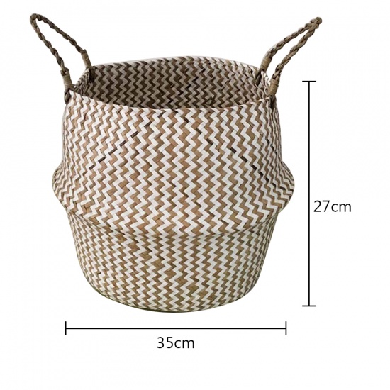 Picture of White - Seagrass Storage Baskets laundry Wicker Flower Toy Basket Organizer 35cm x 27cm