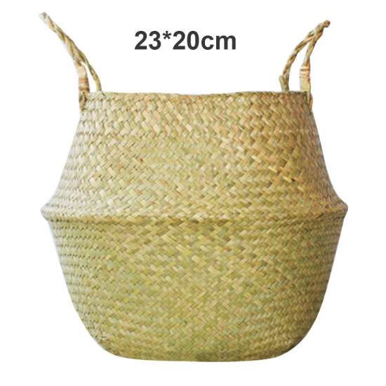 Immagine di Pale Yellow - Seagrass Storage Baskets laundry Wicker Flower Toy Basket Organizer 23cm x 20cm