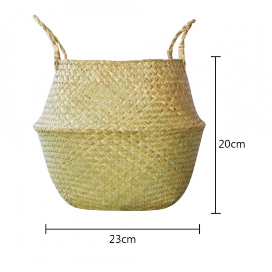 Picture of Pale Yellow - Seagrass Storage Baskets laundry Wicker Flower Toy Basket Organizer 23cm x 20cm