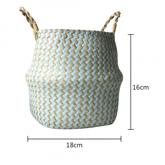 Picture of Light Blue - Seagrass Storage Baskets laundry Wicker Flower Toy Basket Organizer 18cm x 16cm