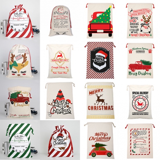 Immagine di Cotton Storage Container Bags Black & Red Rectangle Christmas Santa Claus 63cm x 45cm, 1 Piece