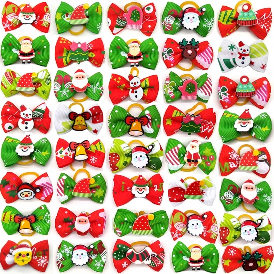 Bild von Stoff Weihnachten Haarhalter Haustier Mit zufälligen Muster Rot & Grün 10 Stück