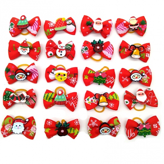 Picture of Fabric Pet Supplies Christmas Hair Ties Band Red & Green At Random Mixed 10 PCs