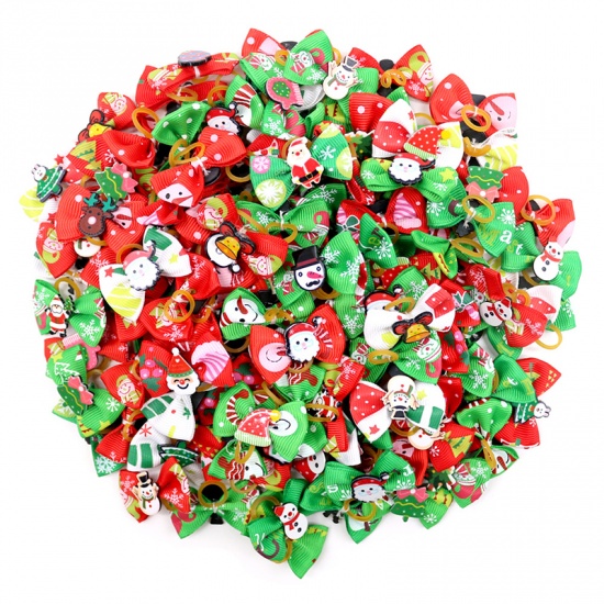 Picture of Fabric Pet Supplies Christmas Hair Ties Band Red & Green At Random Mixed 10 PCs