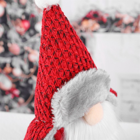 Image de Ornements Noël en Tissu Rouge Poupée Pixie Elfe 25cm x 16cm, 1 Pièce