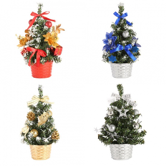 Picture of PVC Christmas Ornaments Decorations Royal Blue Christmas Tree Pot Plant 20cm, 1 Piece