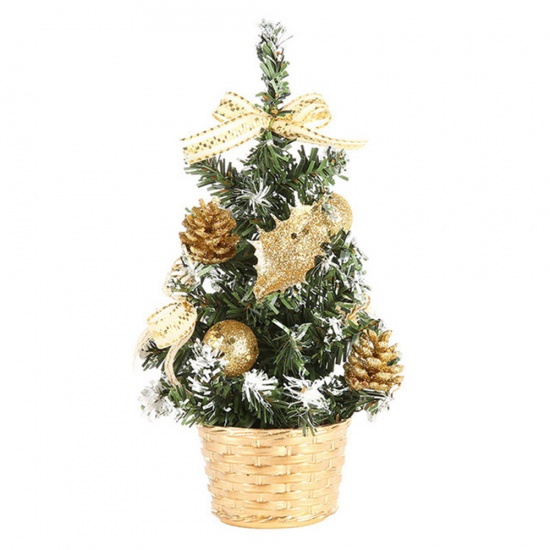Picture of PVC Christmas Ornaments Decorations Golden Christmas Tree Pot Plant 20cm, 1 Piece