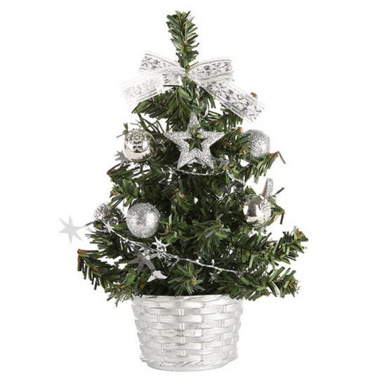 Изображение PVC Christmas Ornaments Decorations Silver Color Christmas Tree Pot Plant 20cm, 1 Piece