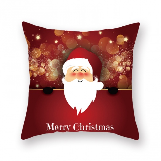 Picture of Peach Skin Fabric Pillow Cases Red Square Christmas Santa Claus 45cm x 45cm, 1 Piece