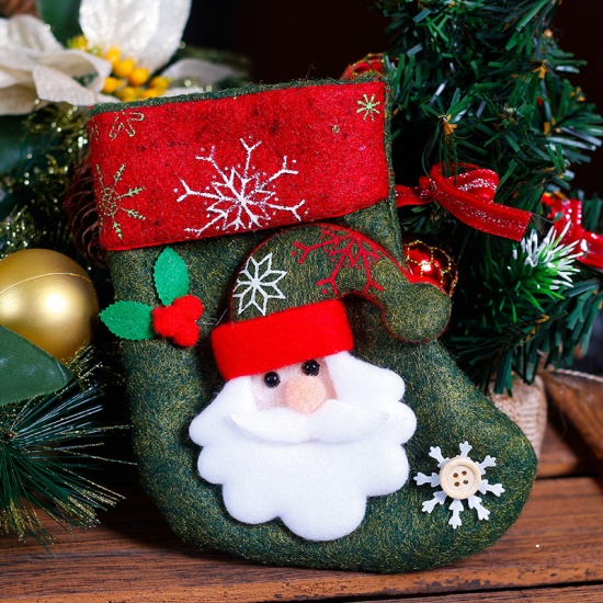 Immagine di Nonwovens Hanging Decoration Green Christmas Stocking Santa Claus 19cm x 15cm, 1 Piece