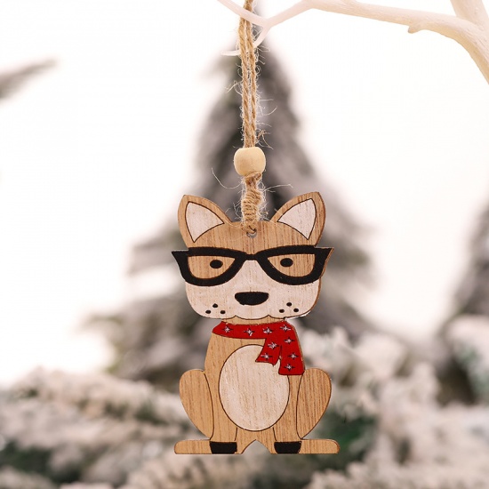 Immagine di Wood Christmas Hanging Decoration Light Brown Dog Animal 8.5cm x 5.5cm, 1 Piece