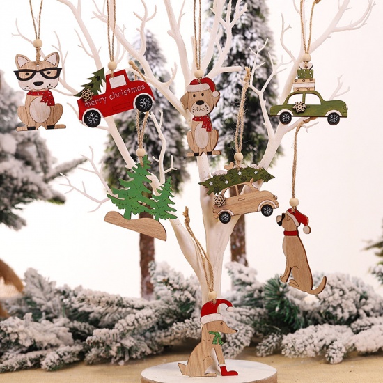 Immagine di Wood Christmas Hanging Decoration Green Tree 8.5cm x 8cm, 1 Piece