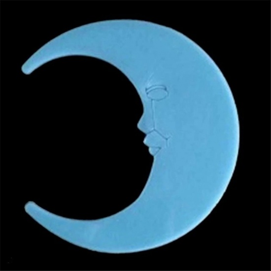 Image de Autocollant Sticker Décoration Murale en Polypropylène Bleu Lune avec Visage Brille dans le Noir Lumineux 8cm, 1 Pièce