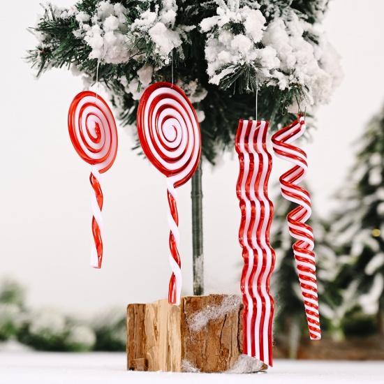 Picture of Plastic Christmas Hanging Decoration White & Red Wave 17cm x 2cm, 1 Piece