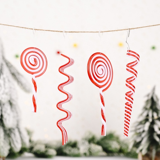 Picture of Plastic Christmas Hanging Decoration White & Red Lollipop 12cm x 5cm, 1 Piece