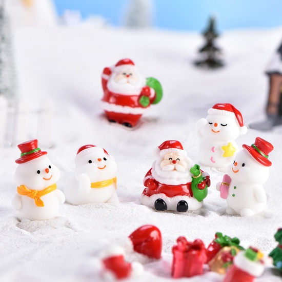 Immagine di Resin Micro Landscape Miniature Decoration White Christmas Snowman 30mm x 25mm, 1 Piece