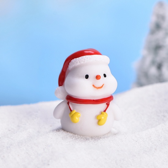 Immagine di Resin Micro Landscape Miniature Decoration White Christmas Snowman 30mm x 25mm, 1 Piece