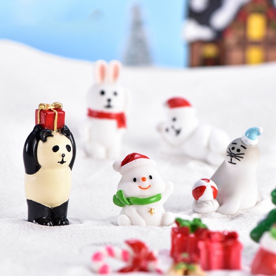 Immagine di Resin Micro Landscape Miniature Decoration White Christmas Snowman 30mm x 25mm, 1 Piece