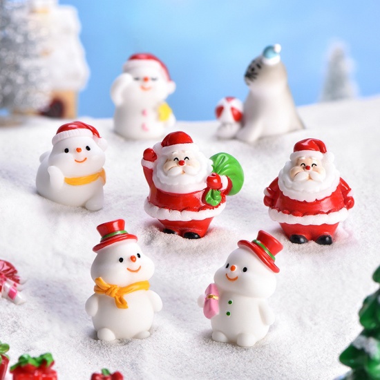 Immagine di Resin Micro Landscape Miniature Decoration White Christmas Snowman 30mm x 25mm, 1 Piece