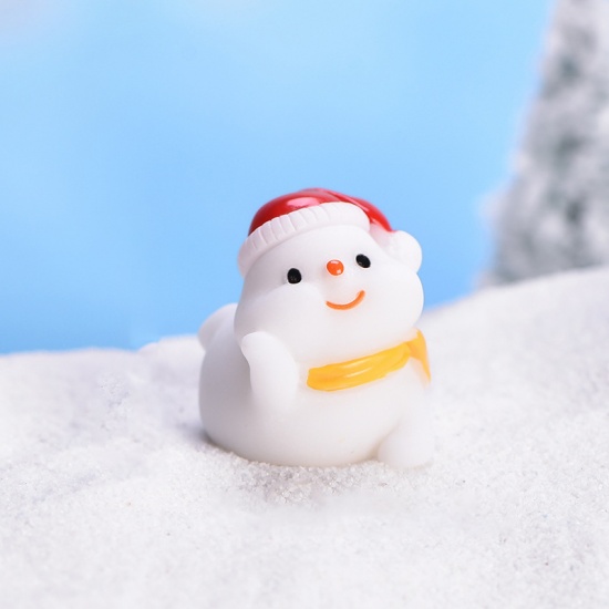 Imagen de Resin Micro Landscape Miniature Decoration White Christmas Snowman 25mm x 25mm, 1 Piece
