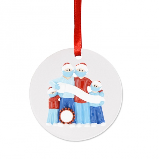 Picture of PET Christmas Hanging Decoration Blue Family of 4 Wear Mask Can Write Name 10cm Dia., 1 Piece