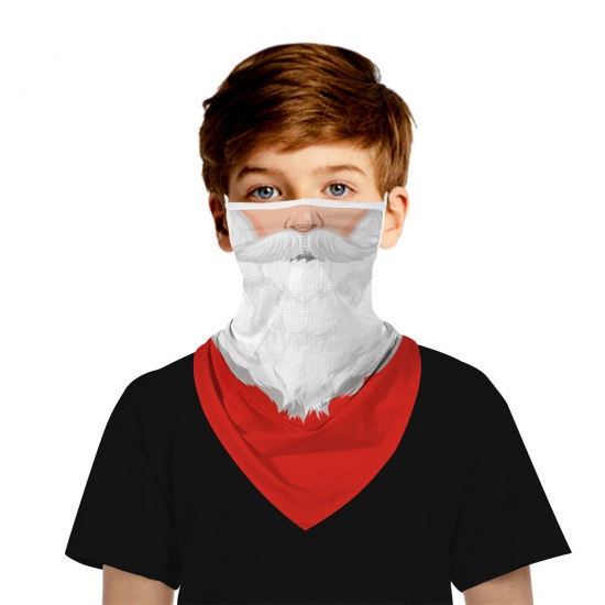 Immagine di Polyester 11-14 Years Children Kids Windproof Dustproof Face Mask For Outdoor Cycling Red Christmas Santa Claus 1 Piece