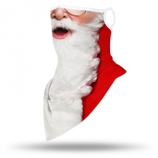 Immagine di Polyester 11-14 Years Children Kids Windproof Dustproof Face Mask For Outdoor Cycling White Christmas Santa Claus 1 Piece