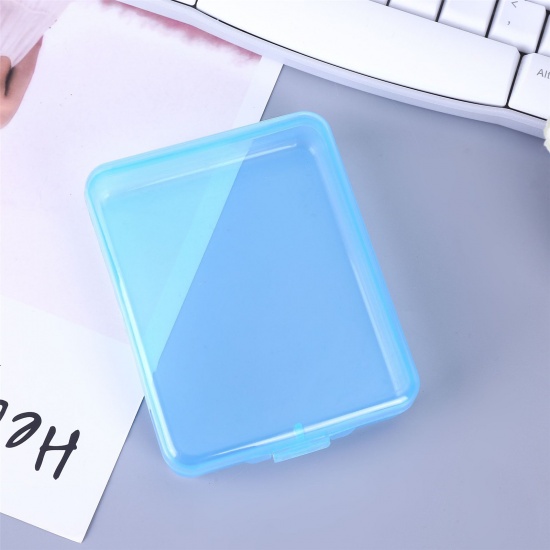 Immagine di PP Recyclable Portable Mouth Mask Storage Box Rectangle Blue Transparent 11.5cm x 9.2cm, 3 PCs