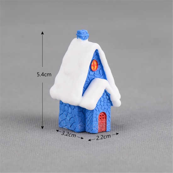 Immagine di Resin Christmas Micro Landscape Miniature Decoration Blue House 5.4cm x 3.2cm, 1 Piece