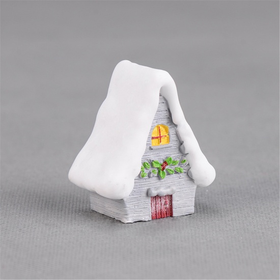 Immagine di Resin Christmas Micro Landscape Miniature Decoration Gray House 4.2cm x 2.6cm, 1 Piece