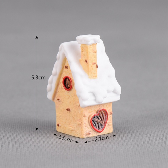 Immagine di Resin Christmas Micro Landscape Miniature Decoration Beige House 5.3cm x 2.5cm, 1 Piece