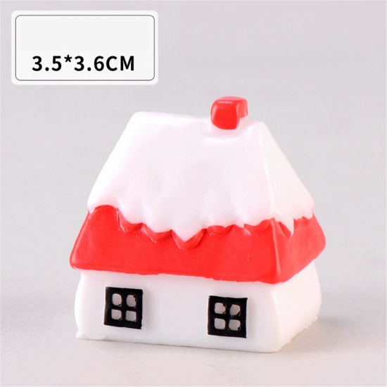 Immagine di Resin Christmas Micro Landscape Miniature Decoration Red House 3.6cm x 3.5cm, 1 Piece