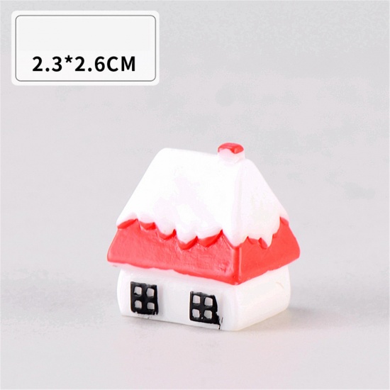 Immagine di Resin Christmas Micro Landscape Miniature Decoration Red House 2.6cm x 2.3cm, 1 Piece