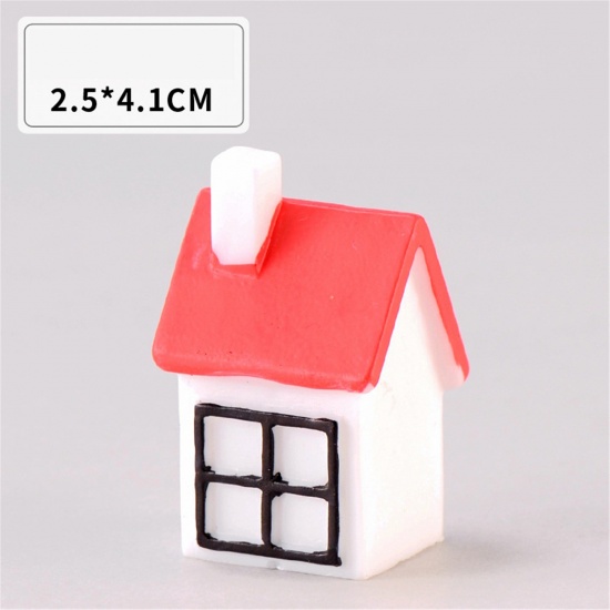 Immagine di Resin Christmas Micro Landscape Miniature Decoration Red House 4.1cm x 2.5cm, 1 Piece