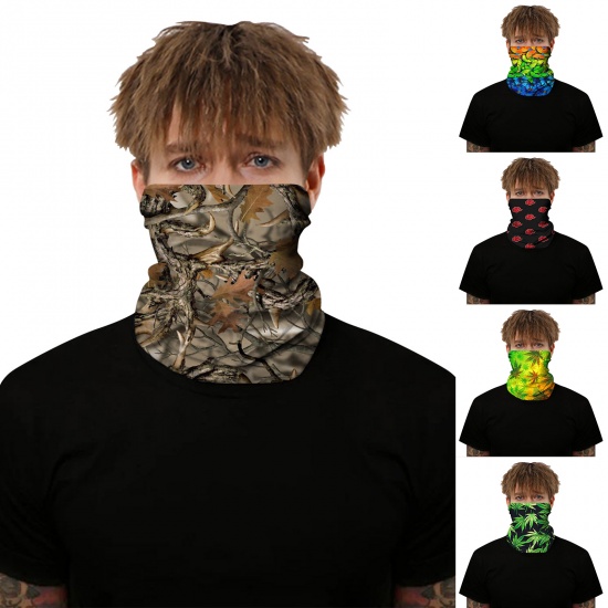 Immagine di Polyester Windproof Dustproof Face Mask For Outdoor Cycling Green Leaf 50cm x 25cm, 1 Piece