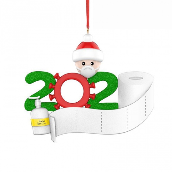 Immagine di PVC Christmas Hanging Decoration White Family of 1 Wear Mask Can Write Name Message " 2020 " 9cm x 7.5cm, 1 Piece