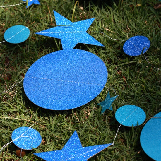 Immagine di Carta Decorazioni Ghirlanda per Party Blu Tondo Stella Brillio 4M , 1 Serie